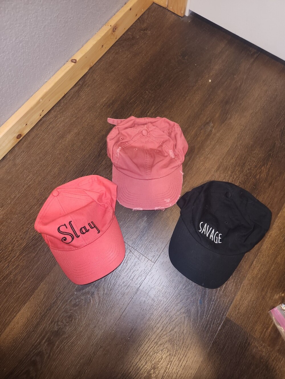 3 Baseball Caps Red Slay Distressed Black Savage | One Size